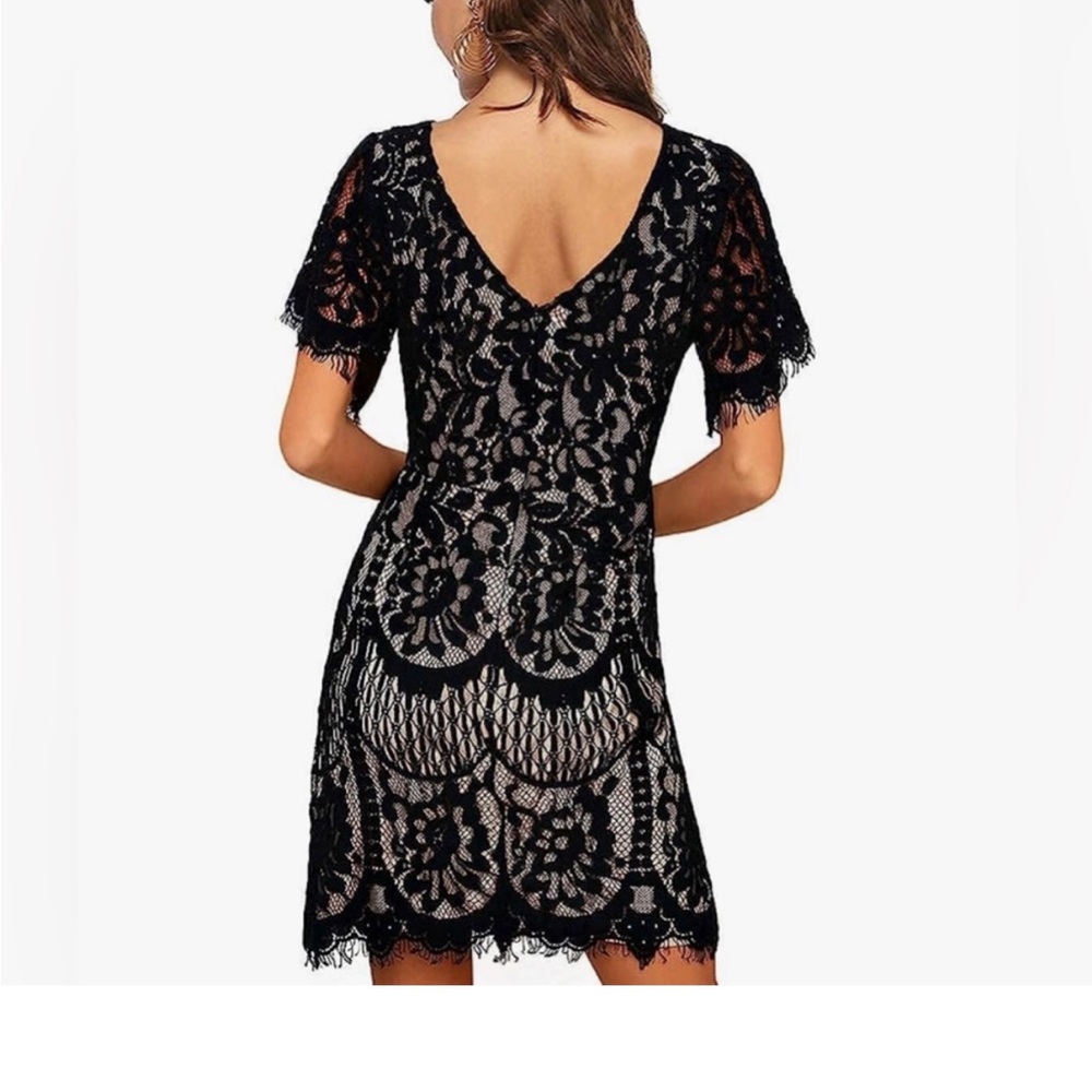 NWT MSLG Women's Elegant Round Neck V-Back Lace A Line Dress large (bin CC) - Picture 2 of 15